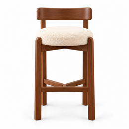 Alternate view of Rsumena Wooden Bar Stool, showing curved wooden backrest in a clean, contemporary dining room setting.
