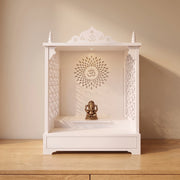 Saanvi Premium White Pooja Mandir with Om Sunburst Motif