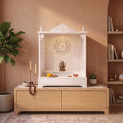 Saanvi Premium White Pooja Mandir with Om Sunburst Motif