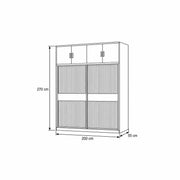 Sazfilora 2 Glass Sliding Door Closet Cabinet illustrated size reference showing 200 cm wide, 55 cm deep and 270 cm high.