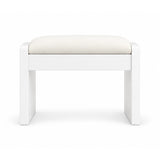 Selandiso Pedicure Footrest shown with a broad front apron, an ivory cushion and an open underside on a white background.
