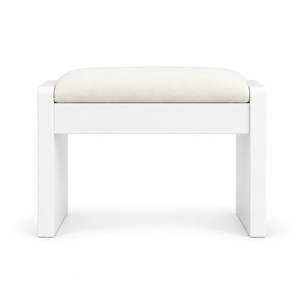 Selandiso Pedicure Footrest shown with a broad front apron, an ivory cushion and an open underside on a white background.