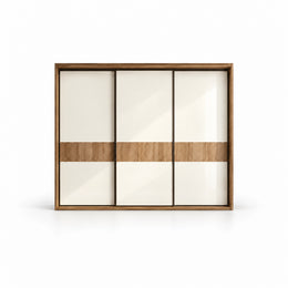 Sidedora 3 Sliding Door Wardrobe with a broad rectangular front and three cream sliding panels against a white backdrop.