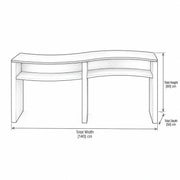Silomy Black and White Curved Manicure Table dimensional outline indicating 140 cm wide, 50 cm deep and 80 cm high.