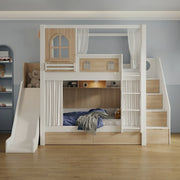 Slemnry Oak Kids Bunk Bed with Slide & Storage