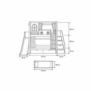 Slemnry White Kids Bunk Bed with Slide and Storage technical sketch with dimensions of 310 cm long and 240 cm high.