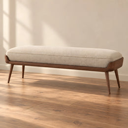 Sokirova Beige Wooden Upholstered Accent Bench