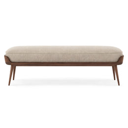 Second view of Sokirova Beige Wooden Upholstered Accent Bench, highlighting padded seat and engineered wooden frame.