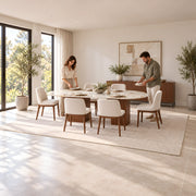 Alternate product view of Sonozelia Marble Top 6-Seater Dining Table, featuring oval top with a light marble-look appearance.