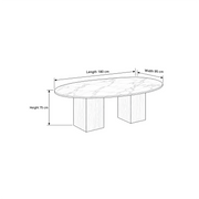 Sonozelia Marble Top 6-Seater Dining Table dimension guide showing 180 L x 95 W x 75 H cm for dining room layout planning.