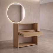 Product image of Sorrenmo Walnut & White Salon Reception Desk, highlighting easy-access workspace in a modern home setting.