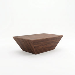 Alternate view of Soulbo Modern Wooden Coffee Table, showing spacious tabletop and slanted sides in a modern home setting.