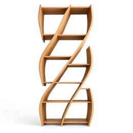 Alternate view of Springlora Wooden Bookshelf, showing curved side frames in a clean, contemporary home office setting.