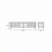 Stillvolra White Marble Top TV Unit size drawing with 200 cm wide, 40 cm deep and 50 cm high labelled beside the frame.
