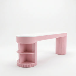 Alternate view of Storaty Premium Fluted Manicure Table with Storage, showing engineered Wood for a modern salon interior.