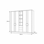 Stylonsy Wooden Wardrobe with Shelves and Drawers drawing with wood-tone vertical bands, labelled 220 × 55 × 220 cm.