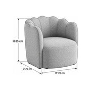 Swaisara Ivory Pedicure Chair dimension guide showing 70 cm wide, 70 cm deep, and 85 cm high for salon layout planning.