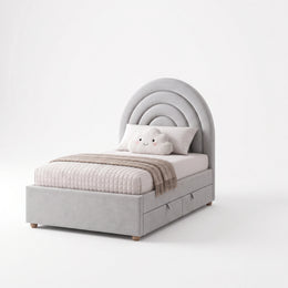 Alternate view of Swaria Light Grey Kids Single Bed, showing rainbow-shaped headboard for room layout and styling ideas.