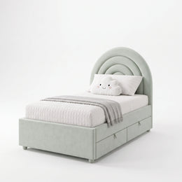 Alternate view of Swaria Sage Green Kids Single Bed, showing rainbow-shaped headboard for room layout and styling ideas.