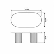 Tavolisa Wooden Oval 6-Seater Dining Table dimension guide showing 180 L x 90 D x 75 H cm for dining room layout planning.