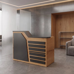 Tekminro Walnut & Black Modern Salon Reception Desk
