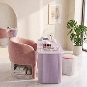 Tiara Pink Velvet Manicure Chair with Side Shelf