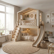 Tiekode Wooden Kids Bunk Bed with Slide & Storage Stairs