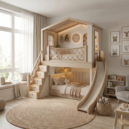 Tiekode Wooden Kids Bunk Bed with Slide & Storage Stairs