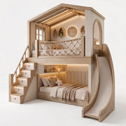 Tiekode Wooden Kids Bunk Bed with Slide & Storage Stairs