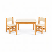 Tischona Kids Table with 2 Chairs brings together curved-top back panels and ivory chair seats against a white backdrop.