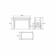 Tischona Kids Table with 2 Chairs size sketch showing straight wooden table legs; 100 cm wide, 60 cm deep and 70 cm high.