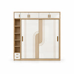 Tolisivo Wooden Wardrobe with Sliding Door and Shelves featuring a narrow side shelf tower against a white backdrop.