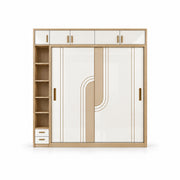 Tolisivo Wooden Wardrobe with Sliding Door and Shelves featuring a narrow side shelf tower against a white backdrop.