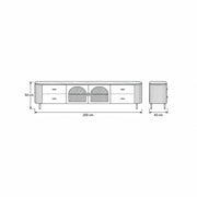 Tostemo White Marble Top TV Unit dimension guide with twin arched centre doors and labels of 200 cm wide and 50 cm high.