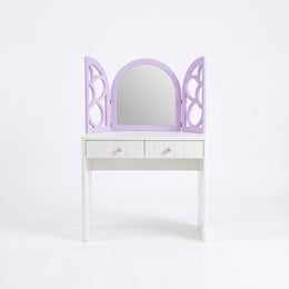 Alternate view of Toyasty Kids Dressing Table with Mirror, showing arched mirror and decorative folding side panels.