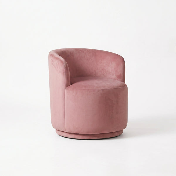 Alternate view of Trinty Pink Velvet Manicure Chair with Rounded Base, showing premium Pink Velvet in a modern home setting.