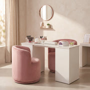 Trinty Pink Velvet Manicure Chair with Rounded Base