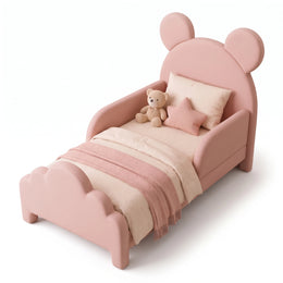Alternate view of Tutli Kids Toddler Bed with Bear Ear Headboard, showing bear ear headboard, safety rails, and padded frame.