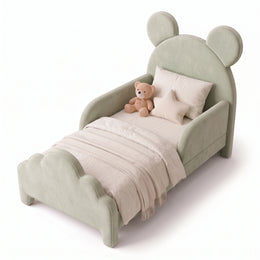 Tutli Sage Green Kids Toddler Bed with Bear Ear Headboard