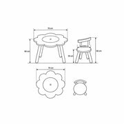 Twinboomy Flower Shaped Kids Table with 2 Chairs diagram labels the tabletop 70 cm across and the table height at 60 cm.