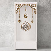 Vedika Premium White Pooja Mandir with Om & Peacock Motif