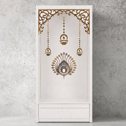 Vedika Premium White Pooja Mandir with Om & Peacock Motif