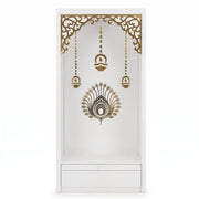 Vedika Premium White Pooja Mandir with Om & Peacock Motif