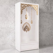 Vedika Premium White Pooja Mandir with Om & Peacock Motif