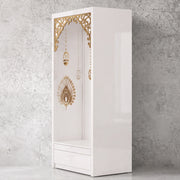 Vedika Premium White Pooja Mandir with Om & Peacock Motif
