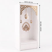 Vedika Premium White Pooja Mandir with Om & Peacock Motif