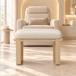 Vendisora Pedicure Footrest displays a narrow front rail together with an ivory padded top at a sunlit pedicure station.