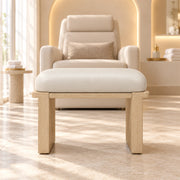Vendisora Pedicure Footrest displays a narrow front rail together with an ivory padded top at a sunlit pedicure station.