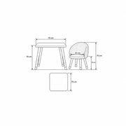 Vevory White Kids Table with 2 Beige Chairs outline with labelled measurements of 70 cm wide, 70 cm deep and 70 cm high.