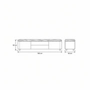 Vicindola Marble Top TV Unit dimension guide with rounded corners and labels of 180 cm wide, 40 cm deep and 50 cm high.